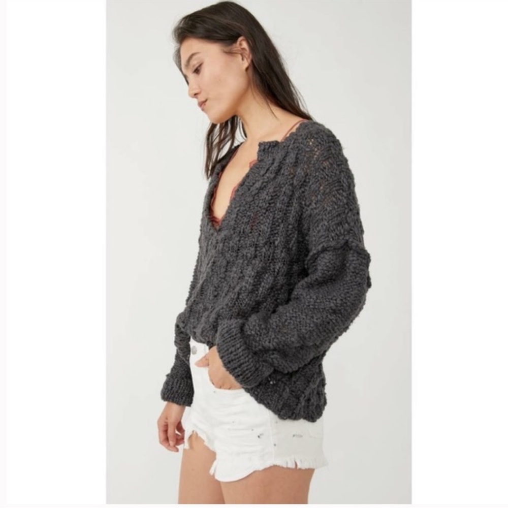 FREE PEOPLE Josephine Pullover In Charcoal Gray Medium - Picture 2 of 7